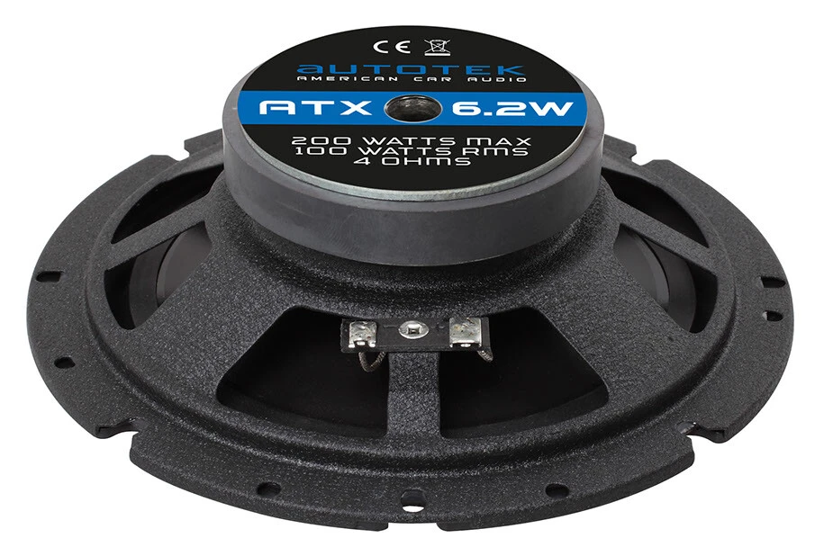 Autotek ATX6.2W autóhangszóró, 200 watt, 4 ohm, kiváló hangzás és tartósság.