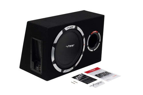 Aktív subwoofer Vibe SLICKV12A-V2 házban, kiváló hangminőség és mély basszus a zenei élményhez.