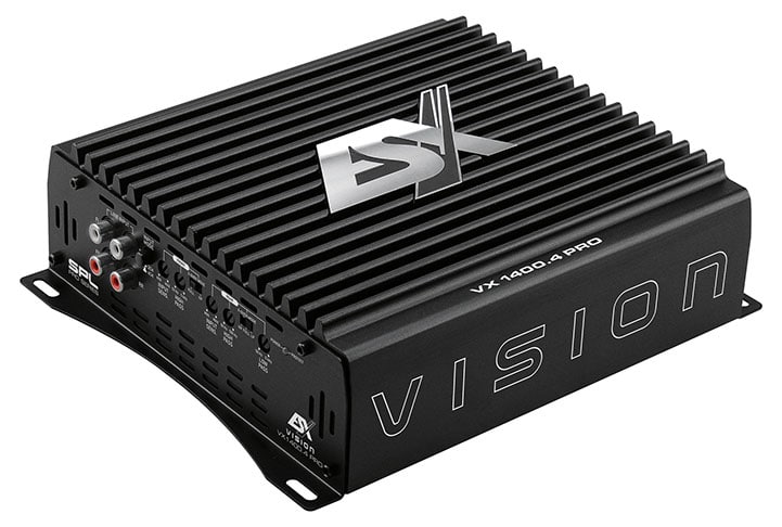 Autó erősítő ESX VX1400.4 PRO, kiváló hangminőség és megbízhatóság az autós hangrendszerekhez.