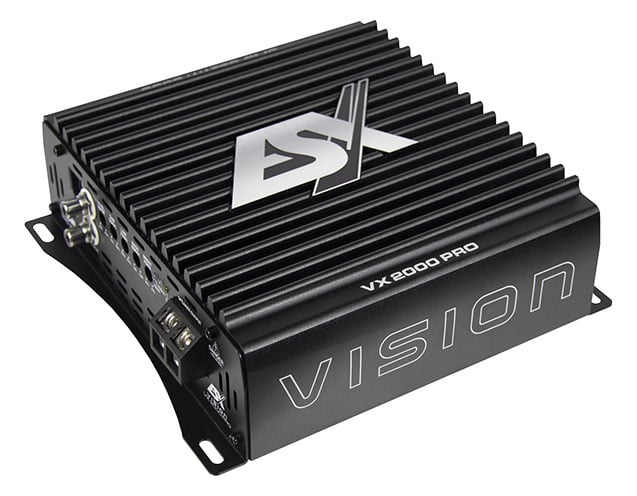 Autó erősítő ESX VX2000 PRO, kiváló hangminőség és teljesítmény. Ideális autóhifi rendszerhez, strap.
