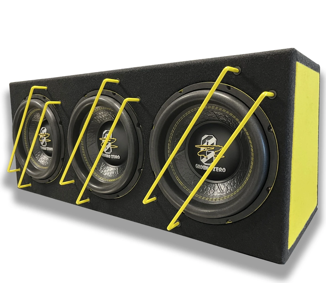 Subwoofer házban Ground Zero GZIB 3.250 SPL, erősítővel és hangszórókkal.