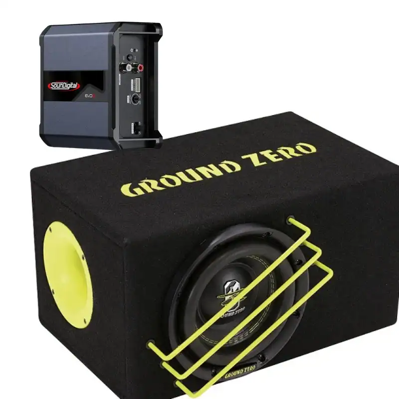 SounDigital és Ground Zero hangszóró szett, erősítő és mélynyomó kombináció.